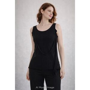 Helmut Lang Black Asymmetric Draped Tank Top Pima Cotton Stretch Minimalist Top